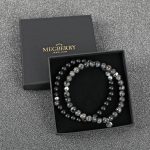 Matt Black Onyx & Norwegian Moonstone Bracelet Gift Set